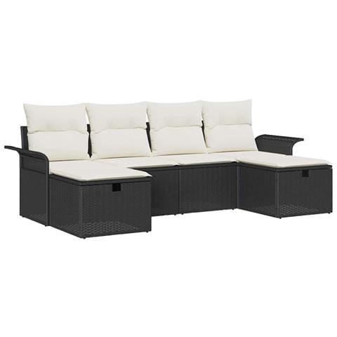Set Divano da Giardino 6 Pezzi con Cuscini Nero Polyrattan - Foto 1