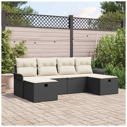 Set Divano da Giardino 6 Pezzi con Cuscini Nero Polyrattan - Foto 2