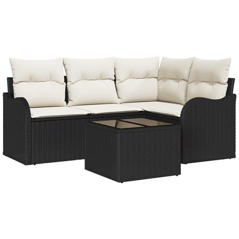 Set di divano da giardino  4 Pezzi con cuscini Vimini marrone, Divano da giardino  2 posti con cuscini Polyrattan nero - Foto 1