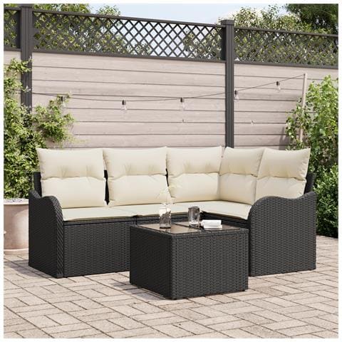 Set di divano da giardino  4 Pezzi con cuscini Vimini marrone, Divano da giardino  2 posti con cuscini Polyrattan nero - Foto 2
