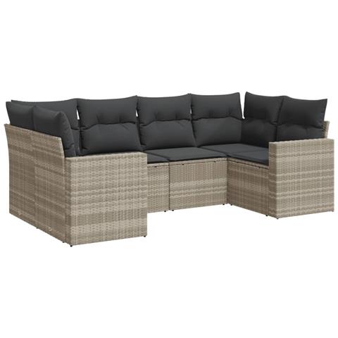 Set Divano da Giardino 6pz con Cuscini Grigio Chiaro Polyrattan - Foto 1