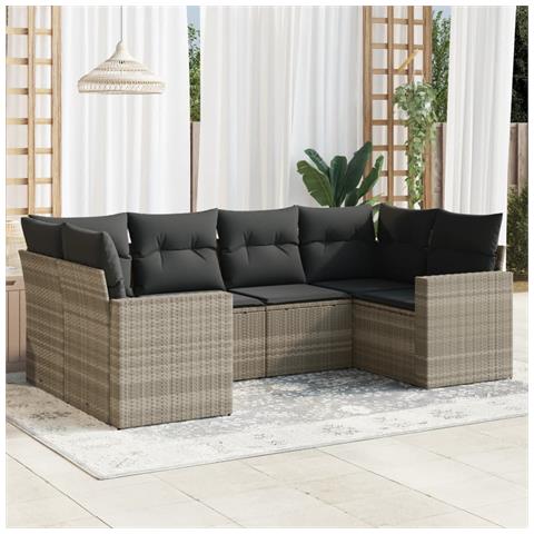 Set Divano da Giardino 6pz con Cuscini Grigio Chiaro Polyrattan - Foto 2
