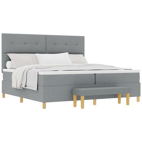 Letto Box Spring con Materasso e Panchina Grigio Chiaro 200x200 cm Tessuto - Foto 1