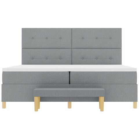 Letto Box Spring con Materasso e Panchina Grigio Chiaro 200x200 cm Tessuto - Foto 9