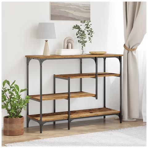 Tavolo Consolle Legno Vecchio 100x35x75 cm Legno Ingegnerizzato e Acciaio - Foto 2