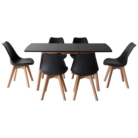 Tavolo Allungabile 120/160cm Helga E 6 Sedie Nora Nero - Foto 1