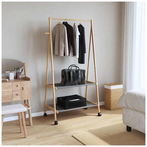 Appendiabiti con Ripiani e Ruote 96x45,5x155,5 cm in Bambù - Foto 2