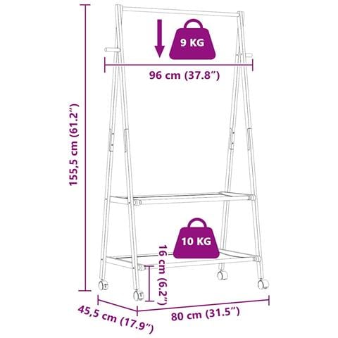 Appendiabiti con Ripiani e Ruote 96x45,5x155,5 cm in Bambù - Foto 9