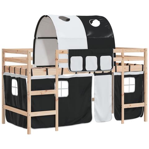 Letto a Soppalco con Tunnel Bambini Bianco e Nero 90x190cm Pino - Foto 1