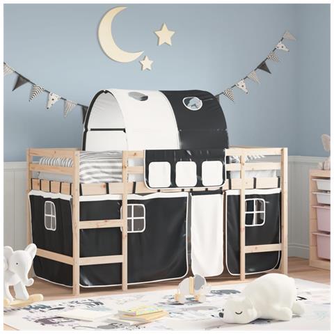 Letto a Soppalco con Tunnel Bambini Bianco e Nero 90x190cm Pino - Foto 2