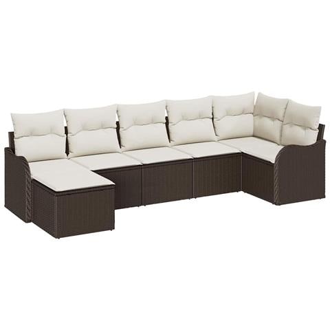 Set Divano da Giardino 7 pcs Marrone e bianco Poly Rattan - Foto 1