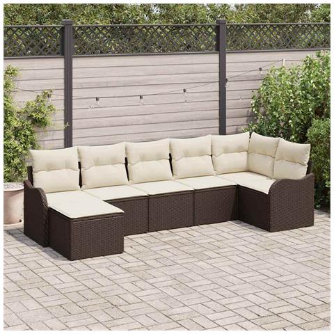 Set Divano da Giardino 7 pcs Marrone e bianco Poly Rattan - Foto 2