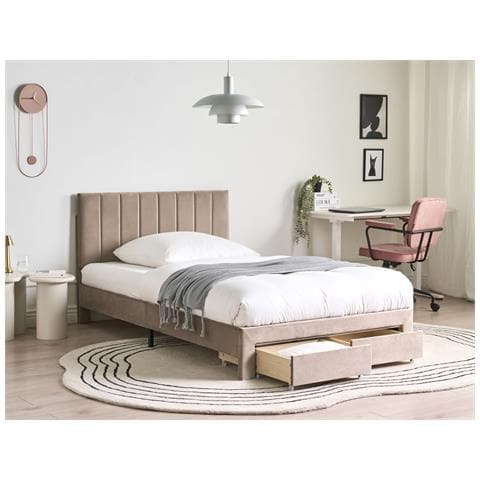Letto Con Cassetti Contenitori Velluto Lonzac 120 X 200 Cm Tortora - Foto 1