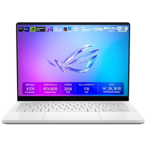 Notebook Rog Zephyrus G14 Oled (2025) Ga403up-qs001w Amd Ryzen 9 270 32gb Nvidia Geforce Rtx 5070 Ssd 1tb 14'' 3k Win11 Tastiera Retroilluminata - Foto 1