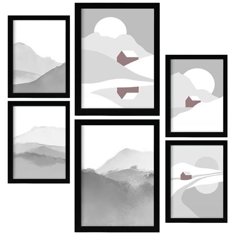 Set Di 6 Stampe Toni Naturali In Sfondi Astratti Dipinti Decorativi Estetici Per Il Tuo Soggiorno, Camera Da Letto, Casa A3 & A4 Cornice Nera - Foto 1