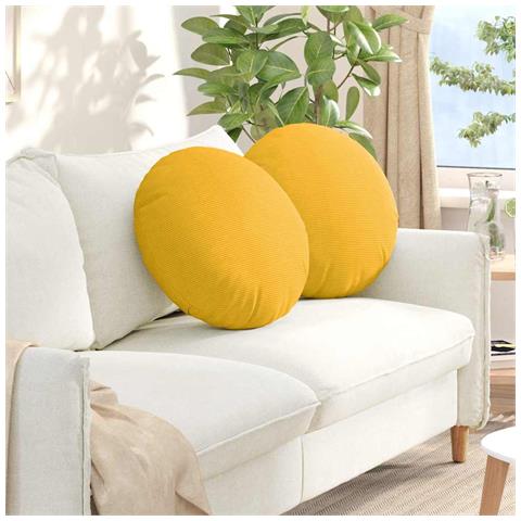 Cuscini per Seduta 2 pcs Giallo Chiaro Ø 50 cm Tessuto in Cords - Foto 2