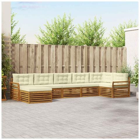 Set divani 7 pcs Naturale e Crema Legno di Acacia Massello - Foto 2