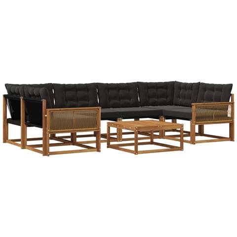 Set di divani da esterno con cuscino 7 pcs Naturale e Nero - Foto 1