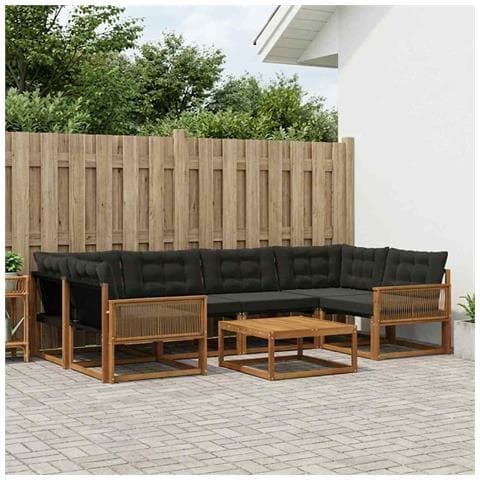 Set di divani da esterno con cuscino 7 pcs Naturale e Nero - Foto 2