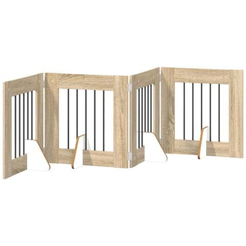 Cancello per cani pieghevole con supporti 4 pcs Rovere Sonoma - Foto 1