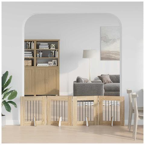 Cancello per cani pieghevole con supporti 4 pcs Rovere Sonoma - Foto 2