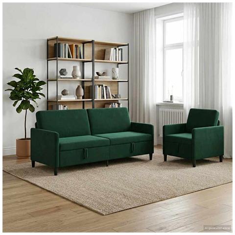 Set di Divani con Storage 2 pz Verde Scuro Poliestere - Foto 2