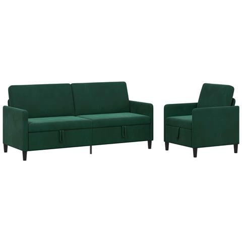 Set di Divani con Storage 2 pz Verde Scuro Poliestere - Foto 1