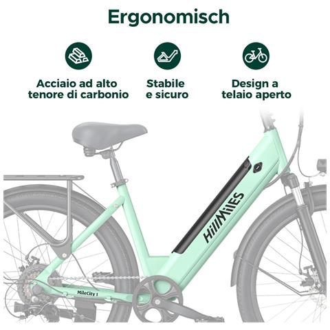 MileCity 1 Bicicletta Elettrica 26 '' per donna, motore 250W, batteria 36V 13Ah, autonomia fino a 100km, cambio 7 velocità, freno a disco meccanico, telaio Step-Thru, Grigia - Foto 2