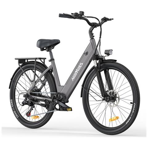 MileCity 1 Bicicletta Elettrica 26 '' per donna, motore 250W, batteria 36V 13Ah, autonomia fino a 100km, cambio 7 velocità, freno a disco meccanico, telaio Step-Thru, Grigia - Foto 1