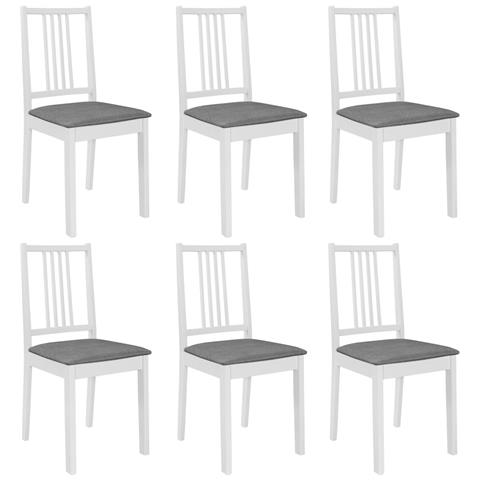 Sedie Da Pranzo Con Cuscini 6 Pz Bianche In Legno Massello - Foto 1