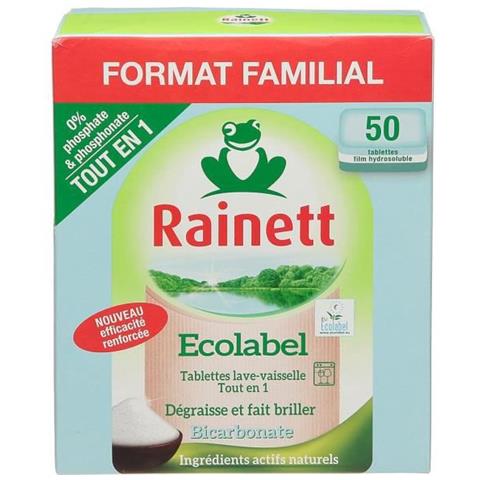 Pastiglie Per Lavastoviglie Ecolabel Rainett - Bircarbonato - 50 Pezzi - Foto 1
