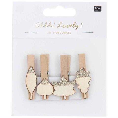 8 Pinze A Clip In Legno Foglie Argento - Foto 1