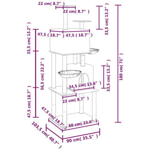 Albero Per Gatti Con Tiragraffi In Sisal Grigio Chiaro 180 Cm - Foto 7