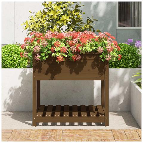 Fioriera Con Mensola Miele 82,5x82,5x81 Cm Legno Massello Pino - Foto 2