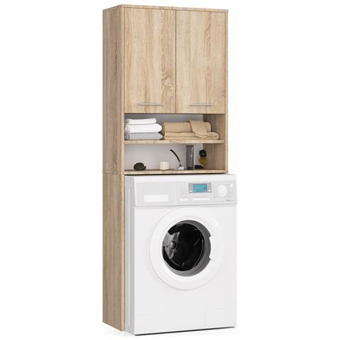 Mobile Alto, Collona da Bagno FIN per Lavatrice, 2 ante, 64x30x180 cm, Colore Sonoma Quercia - Foto 1
