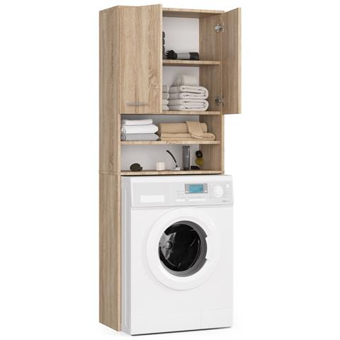 Mobile Alto, Collona da Bagno FIN per Lavatrice, 2 ante, 64x30x180 cm, Colore Sonoma Quercia - Foto 2