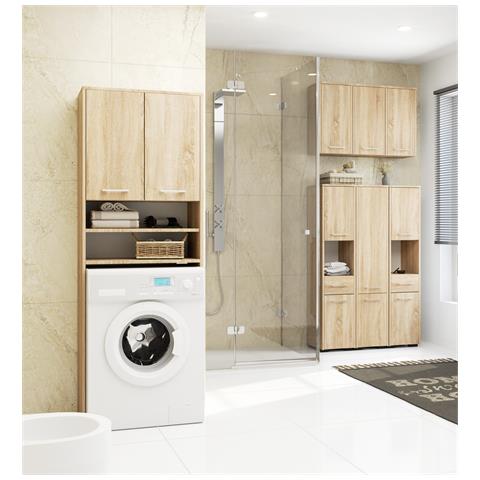 Mobile Alto, Collona da Bagno FIN per Lavatrice, 2 ante, 64x30x180 cm, Colore Sonoma Quercia - Foto 6