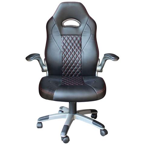 Poltrona Da Ufficio E Gaming Ergonomica In Pelle Sintetica Con Bordature Rosse Maranello - Foto 2