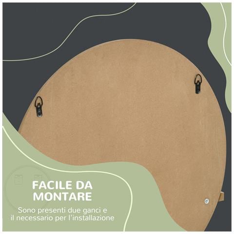 Specchio Bagno Rotondo In Truciolato E Vetro Con Ripiano Portaoggetti E 2 Ganci Posteriori, Ø45x10 Cm - Foto 6