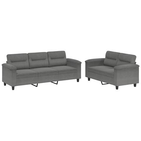 Set Divani 2 Pz Con Cuscini Grigio Scuro In Tessuto Microfibra - Foto 1