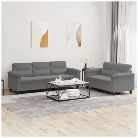 Set Divani 2 Pz Con Cuscini Grigio Scuro In Tessuto Microfibra - Foto 7