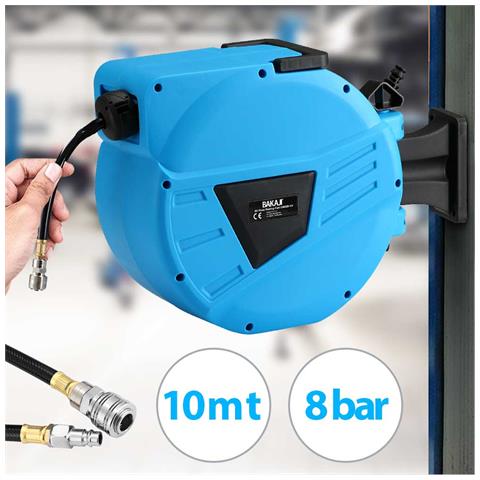 Avvolgitubo per aria compressa con tubo da 10 mt, attacco da 1/4, fissaggio a parete - Foto 1