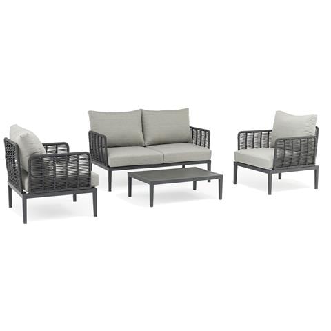 Escondido - Salotto Con Struttura In Alluminio Antracite E Corda In Pvc, Tavolino Effetto Pietra - Foto 1