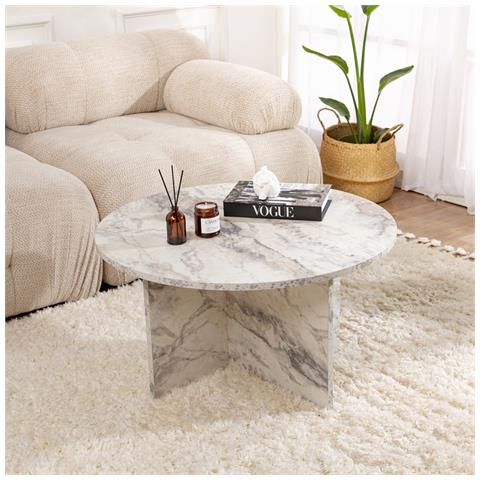 Vinu Tavolino Rotondo Effetto Marmo Fresia 80x80cm - Foto 1