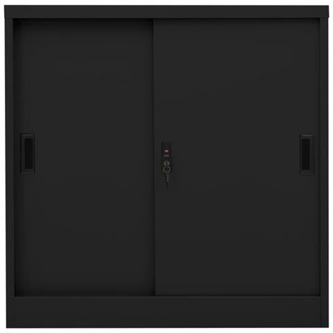 Armadio Per Ufficio Anta Scorrevole Nero 90x40x90cm Acciaio - Foto 1
