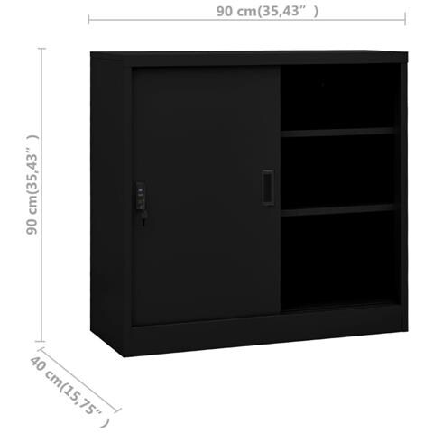 Armadio Per Ufficio Anta Scorrevole Nero 90x40x90cm Acciaio - Foto 8