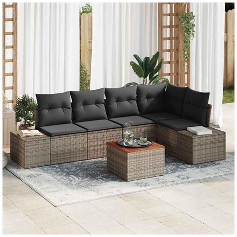 Set Divano da Giardino a 6 Pezzi con Cuscini Grigio Polyrattan Acacia - Foto 2
