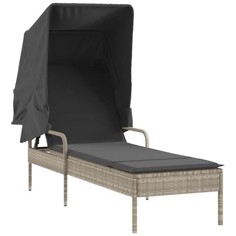 Lettino Prendisole con Baldacchino Grigio Chiaro in Polyrattan - Foto 1