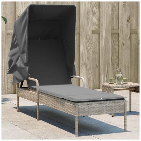 Lettino Prendisole con Baldacchino Grigio Chiaro in Polyrattan - Foto 2
