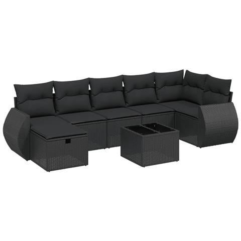 Set Divani da Giardino con Cuscini 8 pz Nero in Polyrattan - Foto 1